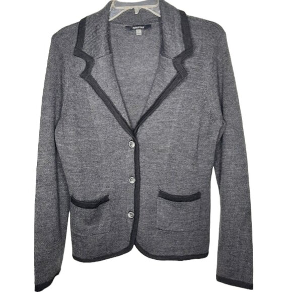 August Silk Merino Wool Blend Cardigan Sweater Blazer - Charcoal/Black – L - Picture 1 of 8